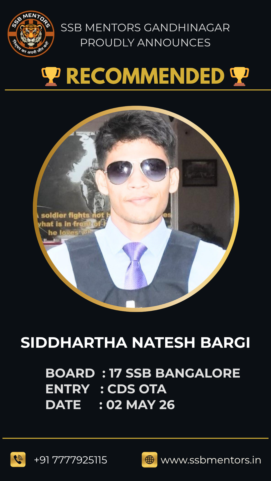SSB Mentors recommended candidate success story
